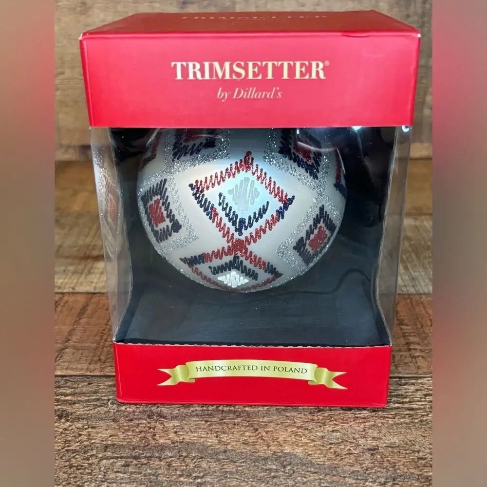 NEW Trimsetter By Dillards Poland Red White Blue Ball Glass Christmas Ornament